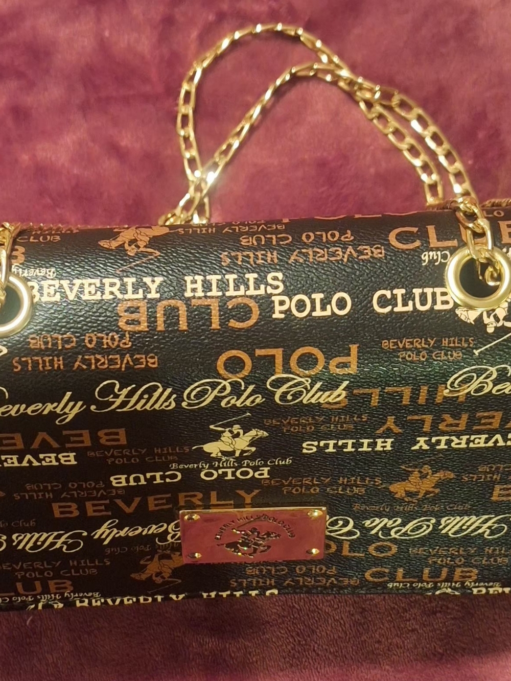 Beverly Hills Polo Club Black Shoulder Bag with Gold Logo Print